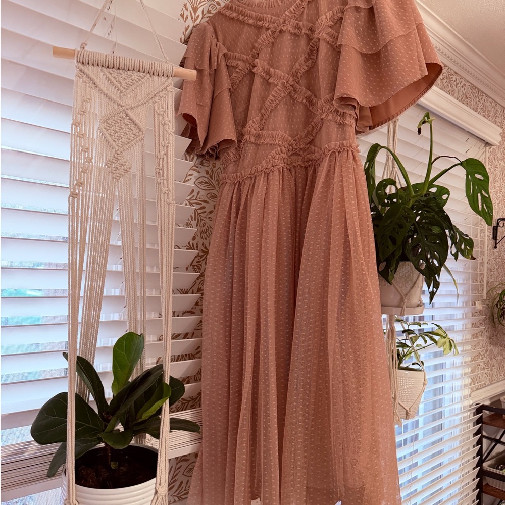 Ivy City Co Blush Midi Dress with Ruffles